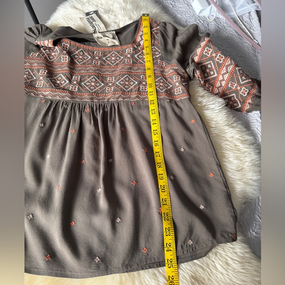 Savanna Jane Olive Embroidered Babydoll Blouse Size S - Picture 6 of 9
